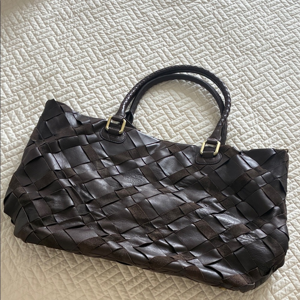 Chic Dark Brown Woven Tote Bag